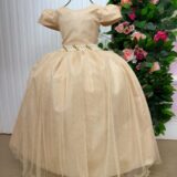 Vestido Longo Infantil Heloísa Marie Dourado Tule Glitter