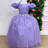 Vestido Longo Infantil Heloísa Marie Lilás Tule Glitter