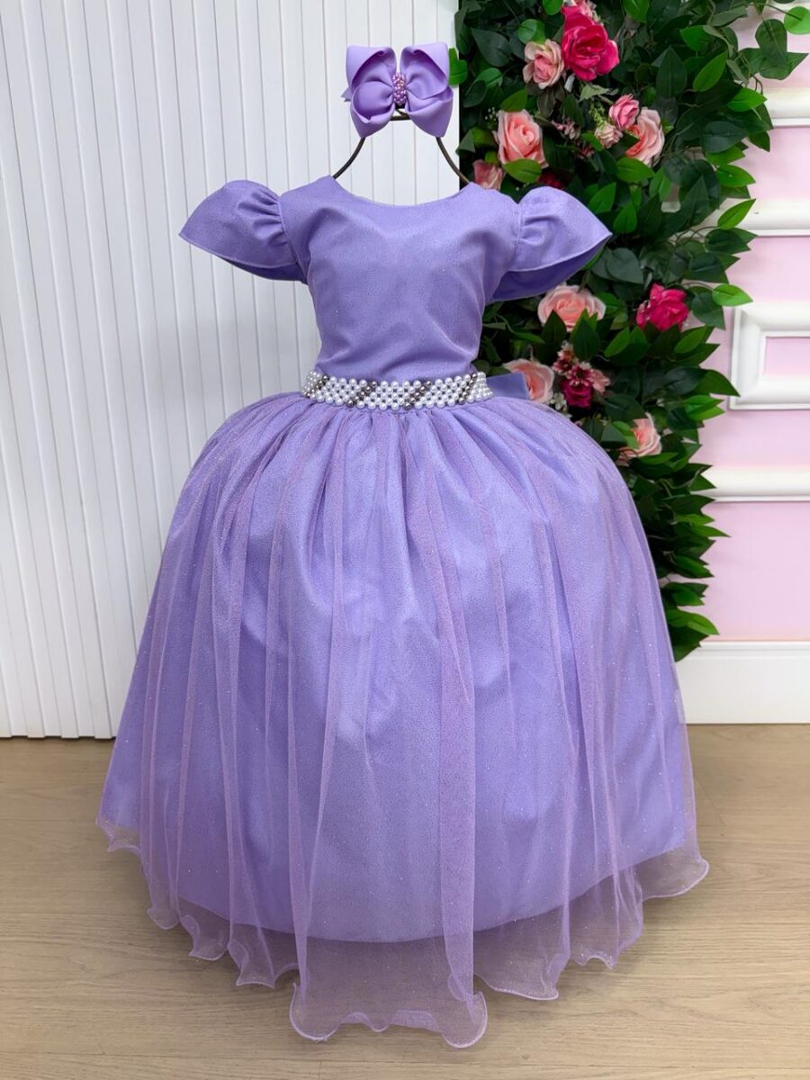 Vestido Longo Infantil Heloísa Marie Lilás Tule Glitter