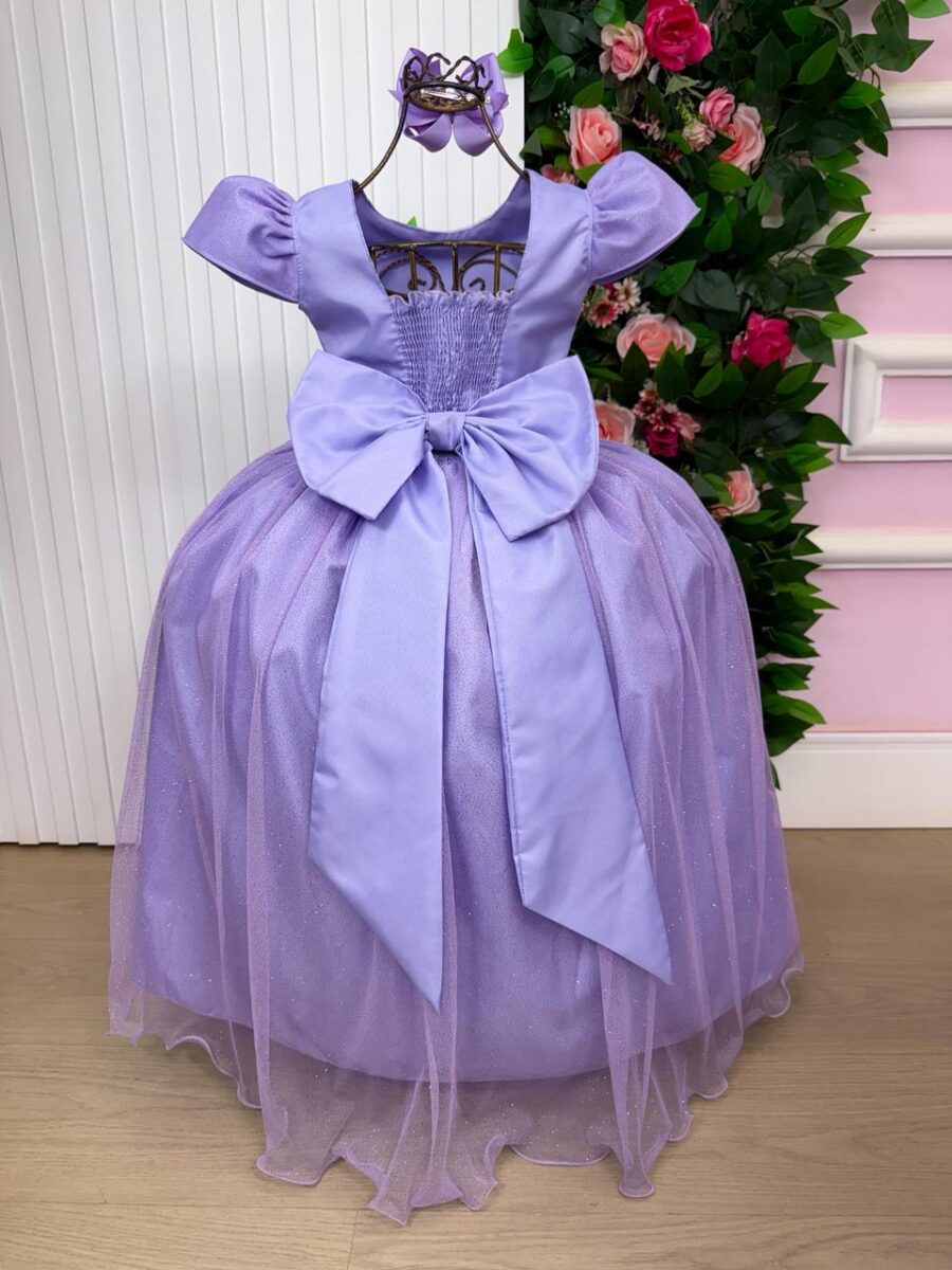 Vestido Longo Infantil Heloísa Marie Lilás Tule Glitter