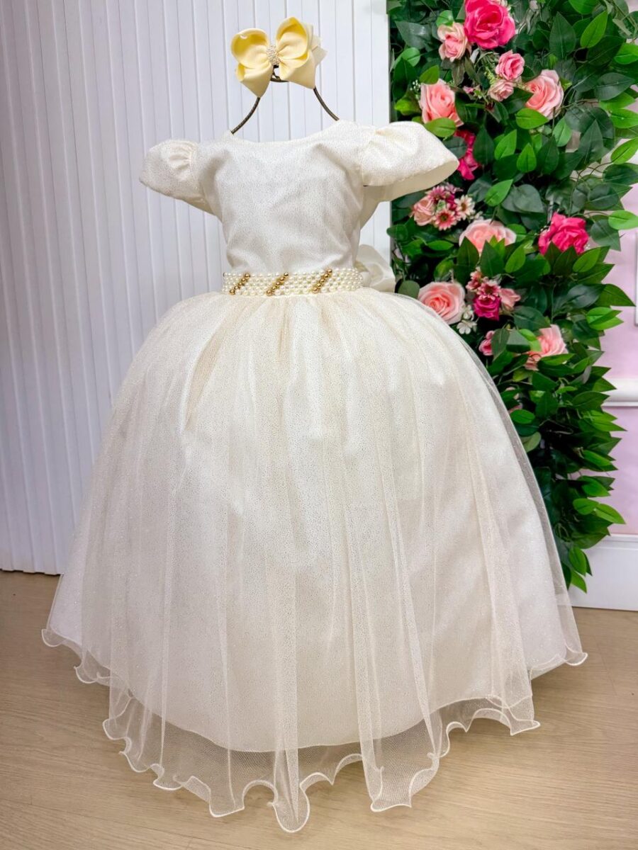 Vestido Longo Infantil Heloísa Marie Off-white Tule Glitter