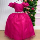 Vestido Longo Infantil Heloísa Marie Pink Tule Glitter