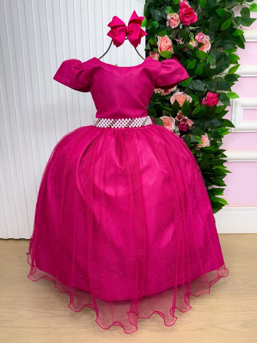Vestido Longo Infantil Heloísa Marie Pink Tule Glitter