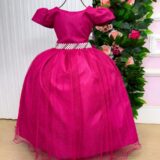Vestido Longo Infantil Heloísa Marie Pink Tule Glitter