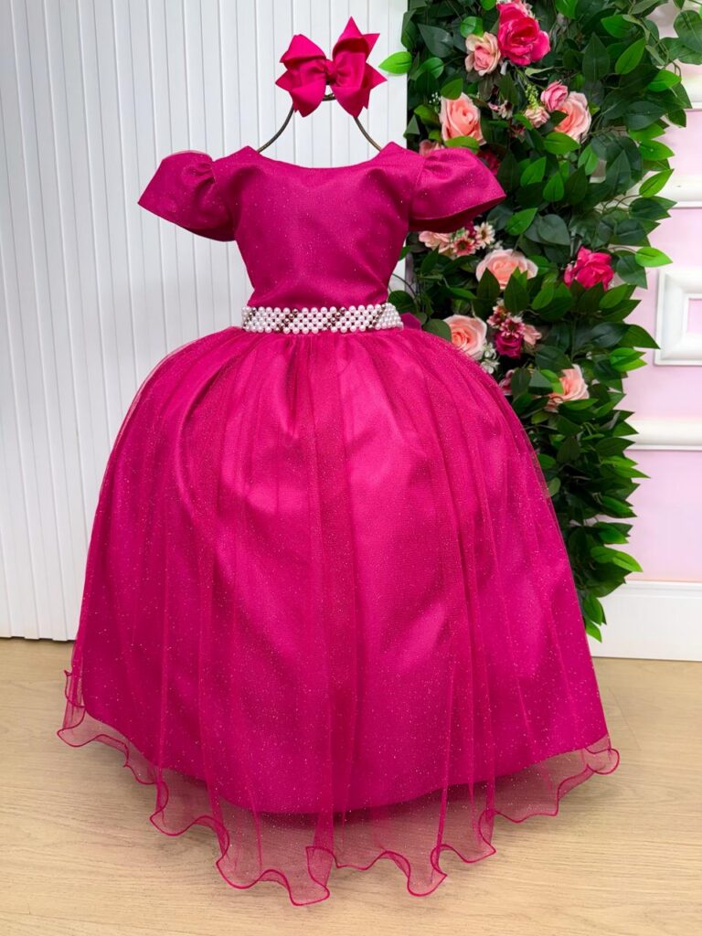 Vestido Longo Infantil Heloísa Marie Pink Tule Glitter