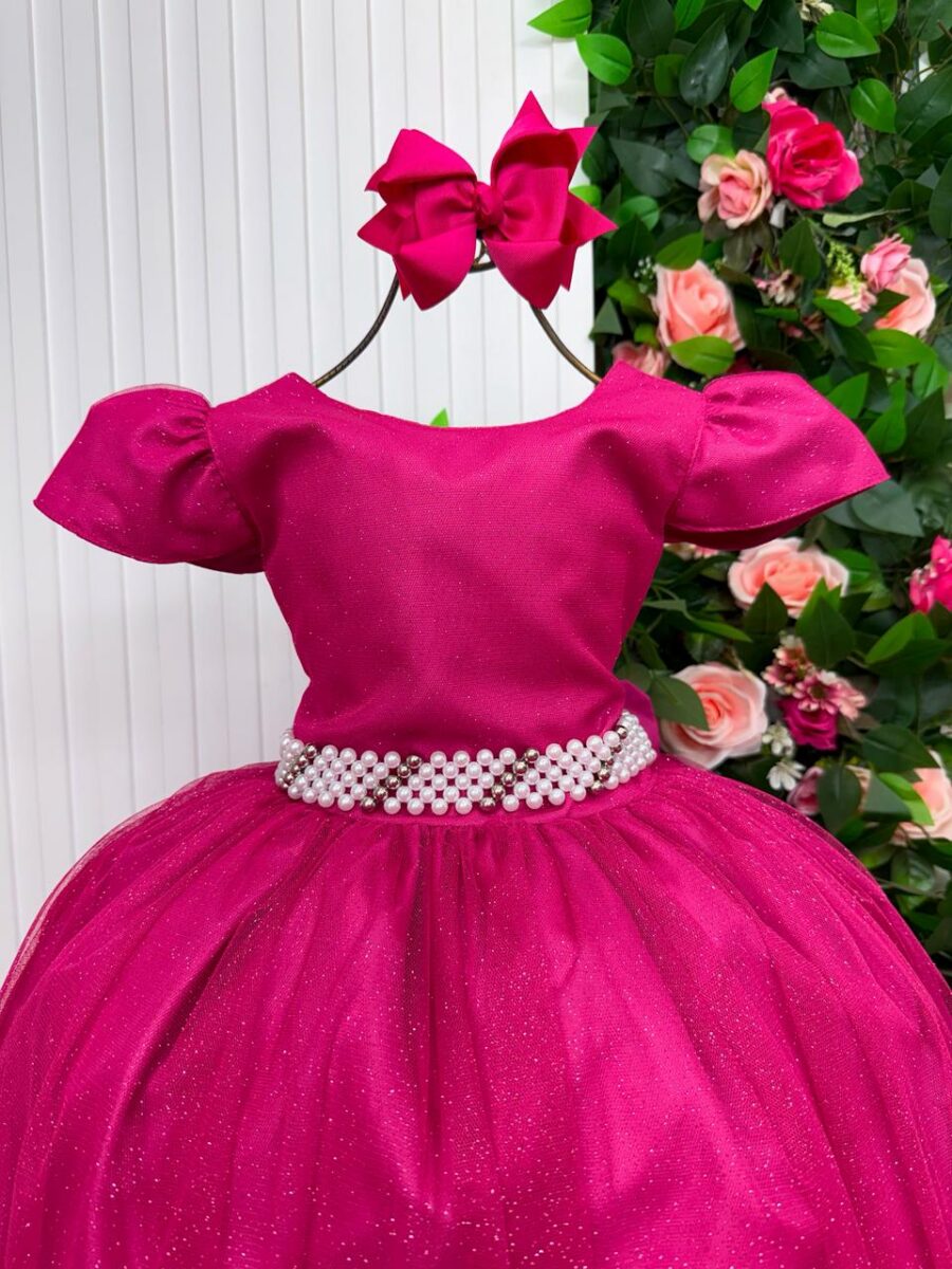 Vestido Longo Infantil Heloísa Marie Pink Tule Glitter