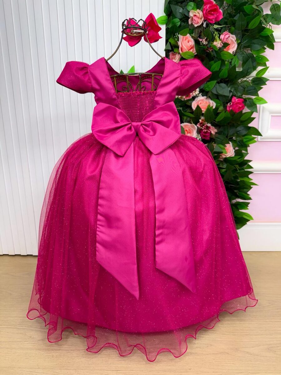 Vestido Longo Infantil Heloísa Marie Pink Tule Glitter
