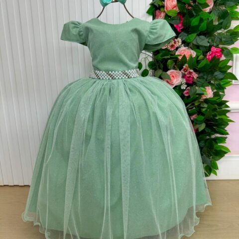 Vestido Longo Infantil Heloísa Marie Verde Oliva Tule
