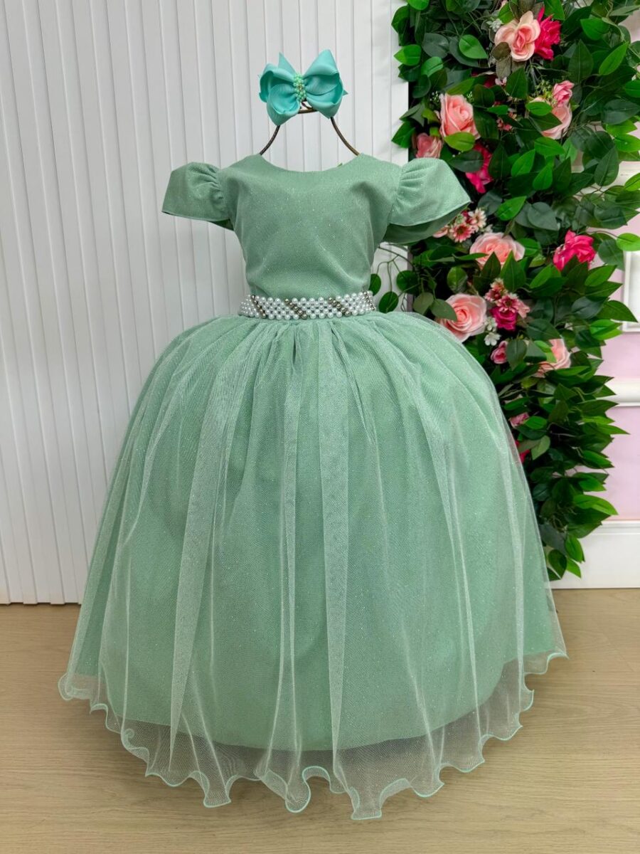 Vestido Longo Infantil Heloísa Marie Verde Oliva Tule
