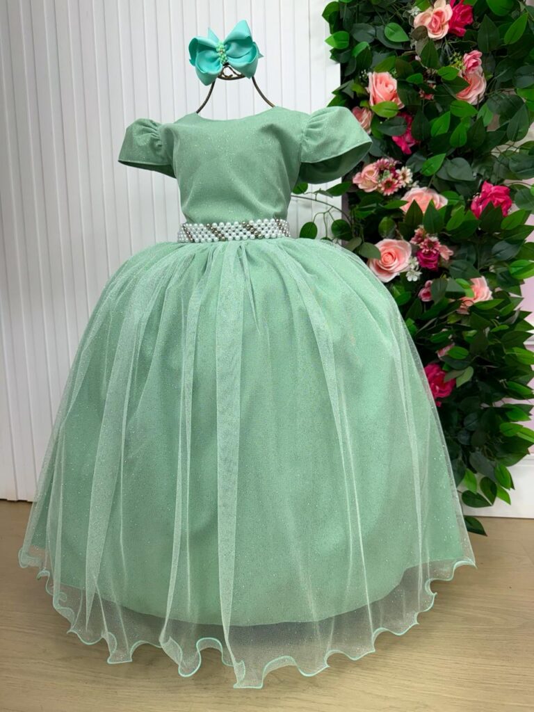 Vestido Longo Infantil Heloísa Marie Verde Oliva Tule