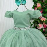 Vestido Longo Infantil Heloísa Marie Verde Oliva Tule