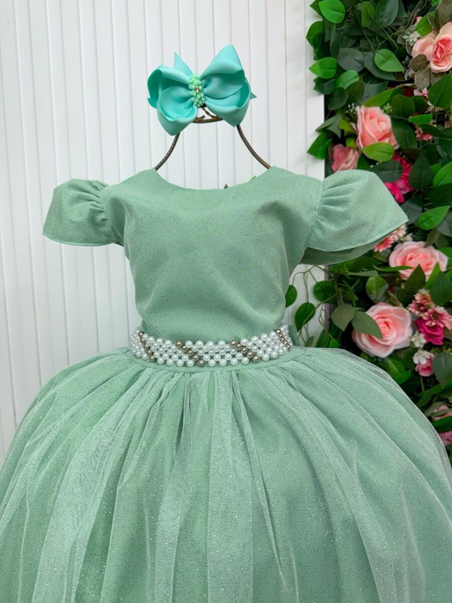 Vestido Longo Infantil Heloísa Marie Verde Oliva Tule