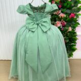 Vestido Longo Infantil Heloísa Marie Verde Oliva Tule