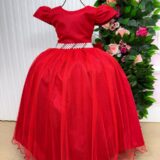 Vestido Longo Infantil Heloísa Marie Vermelho Tule Glitter