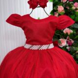 Vestido Longo Infantil Heloísa Marie Vermelho Tule Glitter