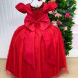 Vestido Longo Infantil Heloísa Marie Vermelho Tule Glitter