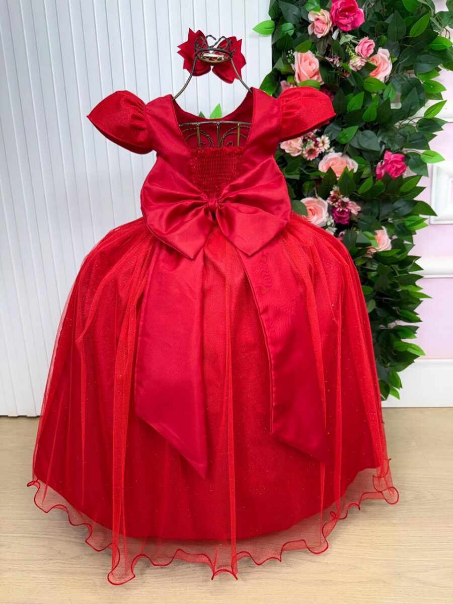 Vestido Longo Infantil Heloísa Marie Vermelho Tule Glitter