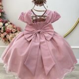 Vestido Infantil Rose Tule Bordado com Glitter Daminha