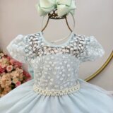 Vestido Infantil Verde Claro Tule Bordado Glitter Daminha