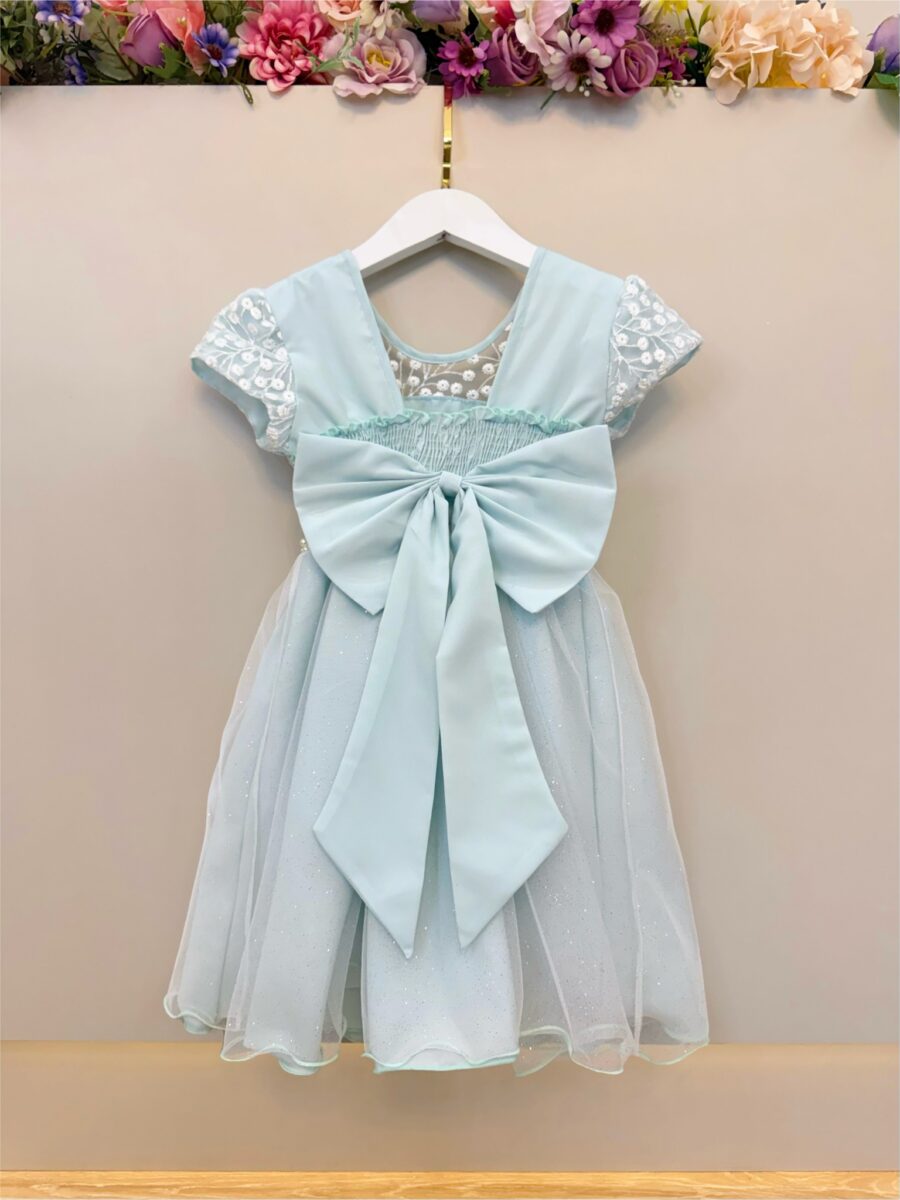Vestido Infantil Verde Claro Tule Bordado Glitter Daminha