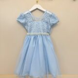 Vestido Infantil Azul Bebê Tule Bordado com Glitter Daminha