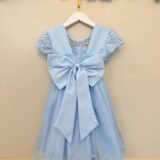 Vestido Infantil Azul Bebê Tule Bordado com Glitter Daminha