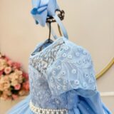 Vestido Infantil Azul Bebê Tule Bordado com Glitter Daminha
