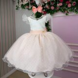 Vestido Infantil Betani Mini Miss Pêssego Tule Poá