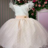 Vestido Infantil Betani Mini Miss Pêssego Tule Poá
