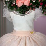 Vestido Infantil Betani Mini Miss Pêssego Tule Poá