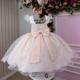 Vestido Infantil Betani Mini Miss Pêssego Tule Poá