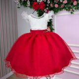Vestido Infantil Betani Mini Miss Vermelho Tule Poá