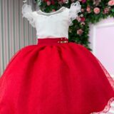 Vestido Infantil Betani Mini Miss Vermelho Tule Poá