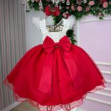 Vestido Infantil Betani Mini Miss Vermelho Tule Poá