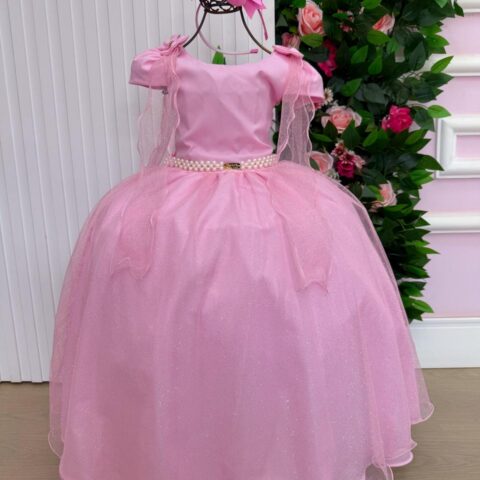 Vestido Infantil Longo Banana Club Diamante Rosa