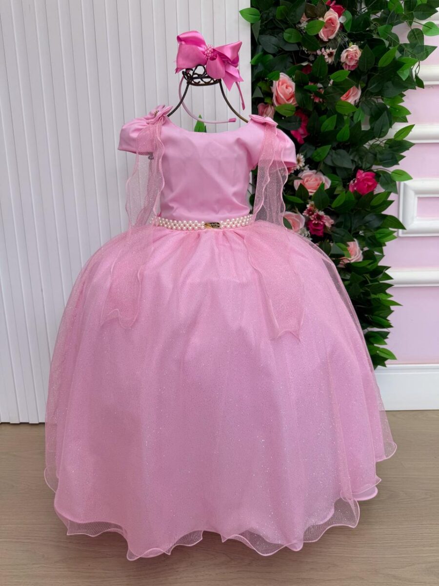 Vestido Infantil Longo Banana Club Diamante Rosa