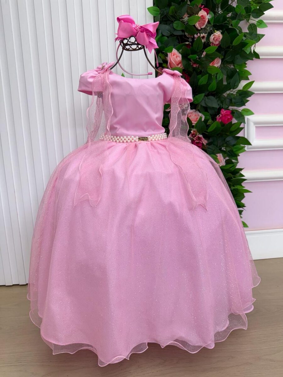 Vestido Infantil Longo Banana Club Diamante Rosa