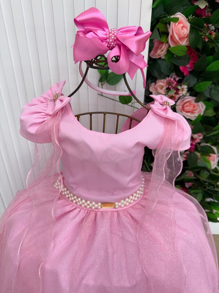 Vestido Infantil Longo Banana Club Diamante Rosa