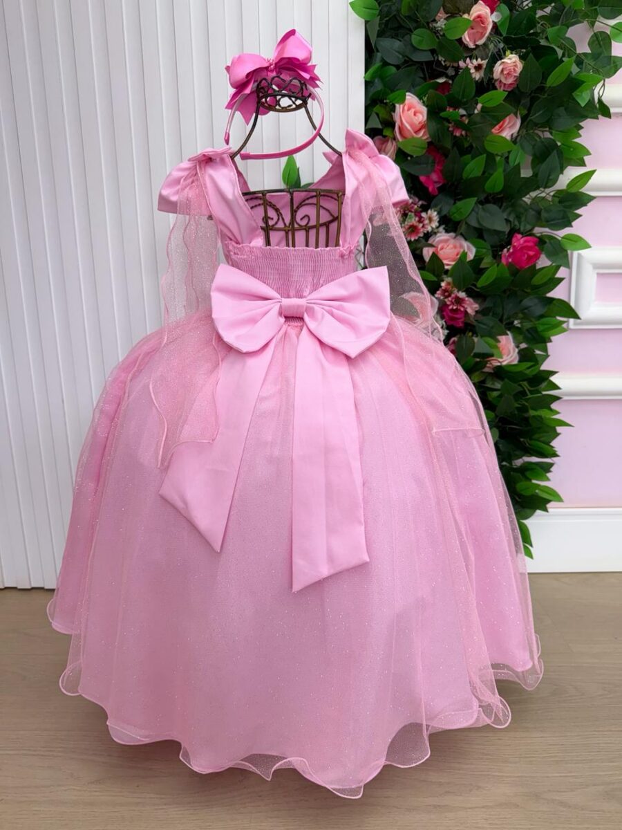 Vestido Infantil Longo Banana Club Diamante Rosa
