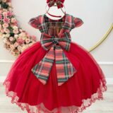 Vestido Infantil Vermelho de Natal com Cinto de Pérolas