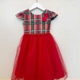 Vestido Infantil Vermelho de Natal com Cinto de Pérolas