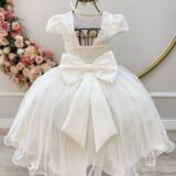 Vestido Infantil Marfim Renda e Borboletas Dama