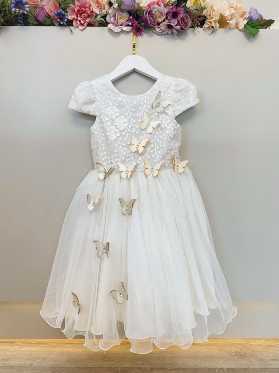 Vestido Infantil Marfim Renda e Borboletas Dama