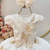Vestido Infantil Marfim Renda e Borboletas Dama
