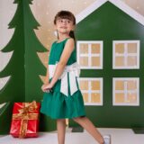 Vestido Infantil Blogueirinha Natal Rafa Verde Faixa Prata