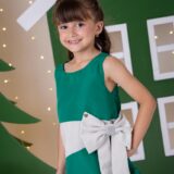 Vestido Infantil Blogueirinha Natal Rafa Verde Faixa Prata