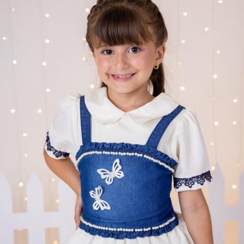 Vestido Infantil Blogueirinha Jhenni Off com Colete Jeans