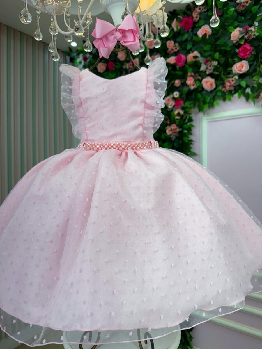 Vestido Infantil Ana Julia Mini Miss Rosa Tule Poá