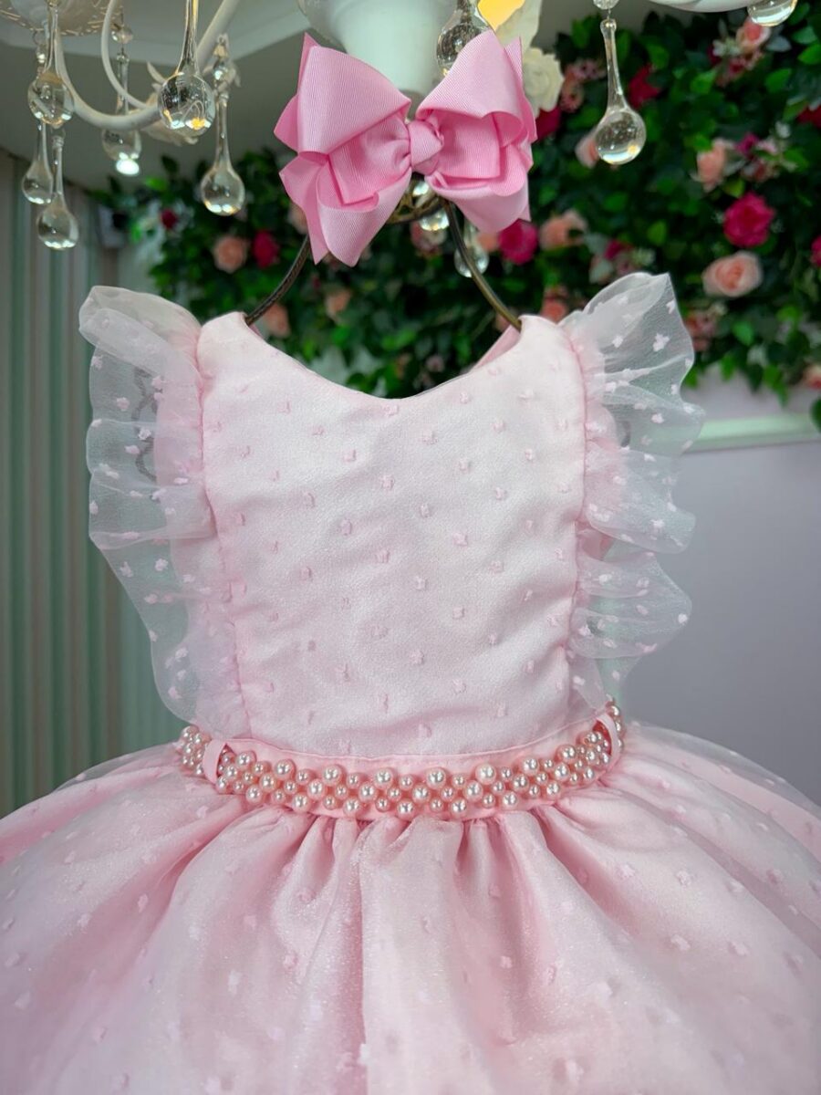 Vestido Infantil Ana Julia Mini Miss Rosa Tule Poá