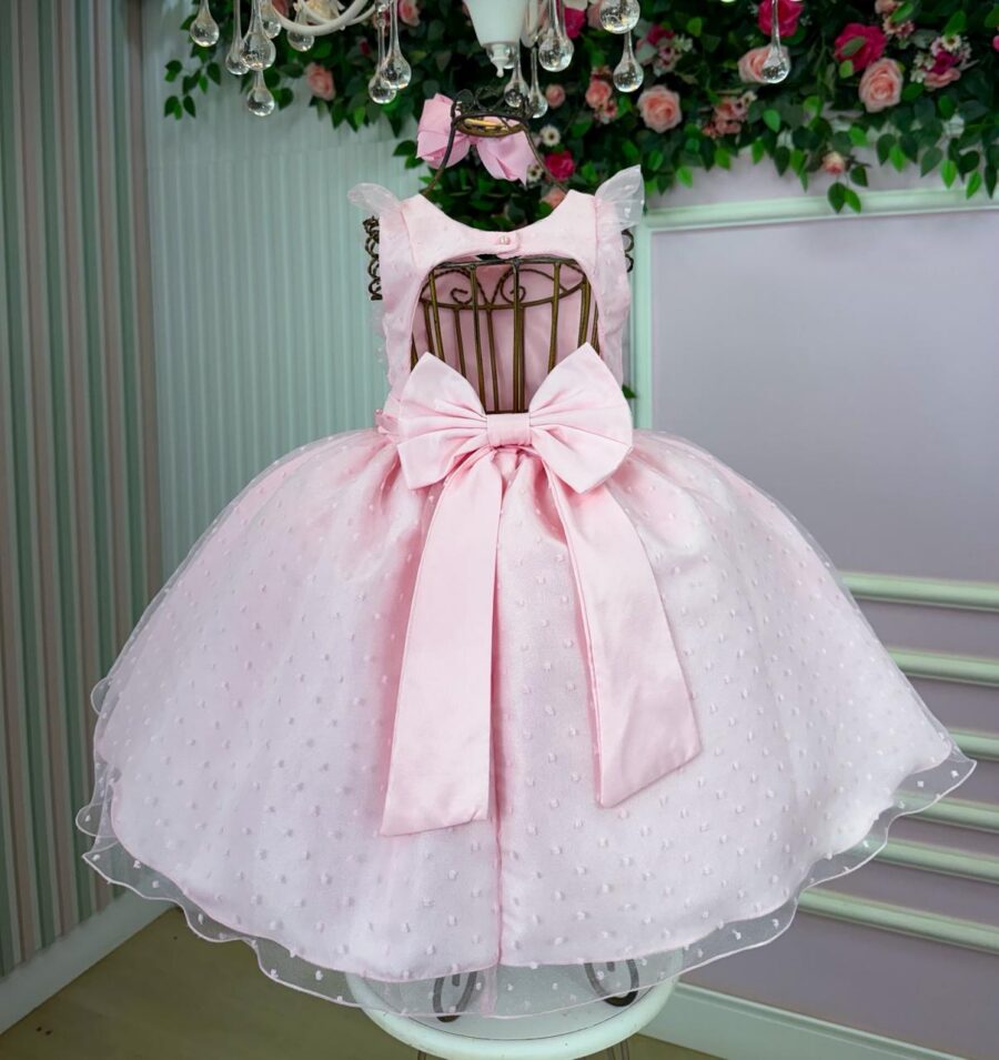Vestido Infantil Ana Julia Mini Miss Rosa Tule Poá